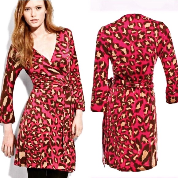 Diane Von Furstenberg Dresses & Skirts - ✨DVF | Julian Mini Leopard Hot Pink Wrap Dress